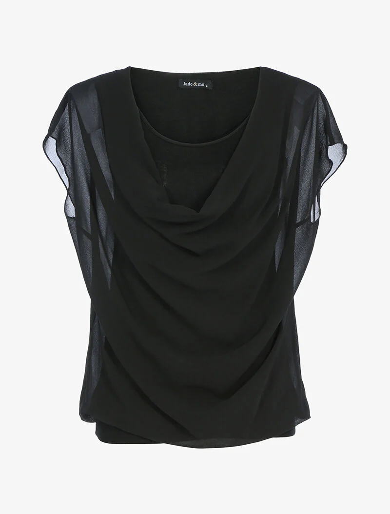 Top met watervalhals - zwart
