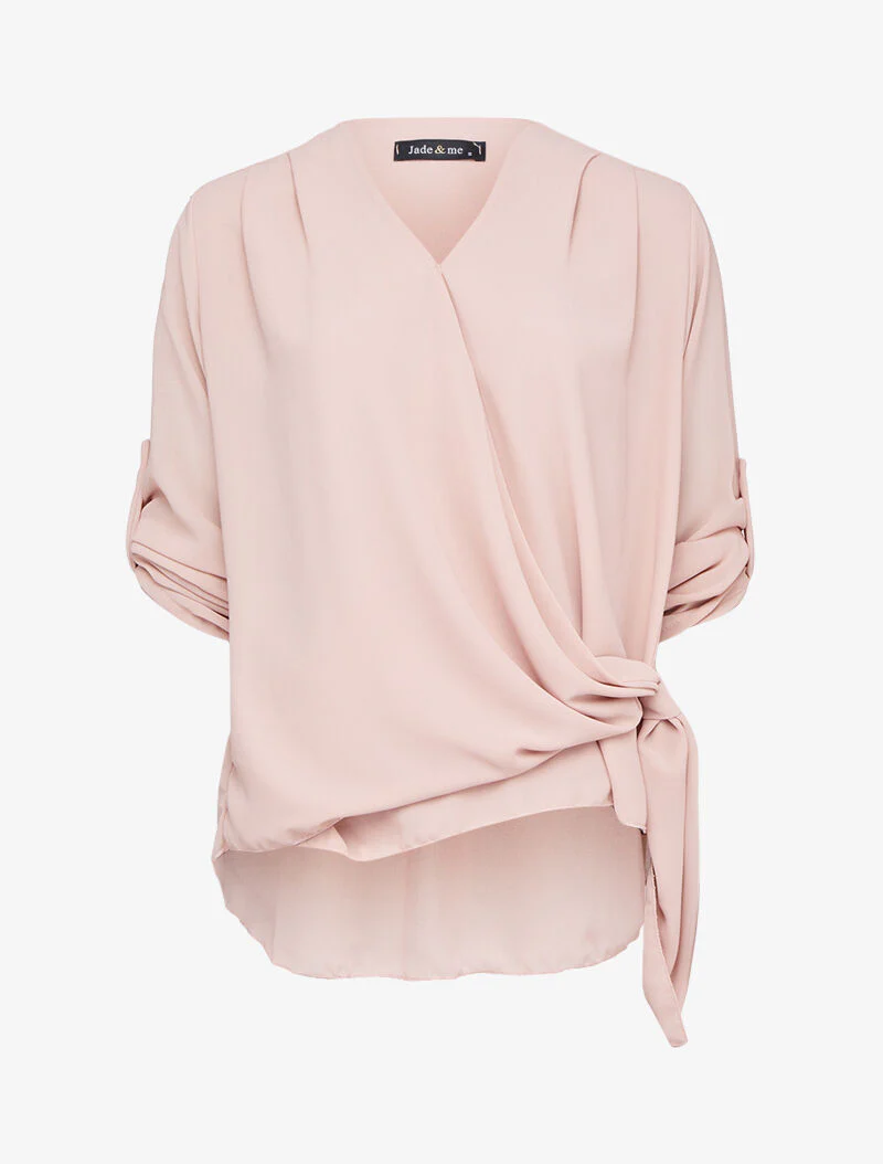 Top overslagblouse in voile met oprolbare mouwen - Roze