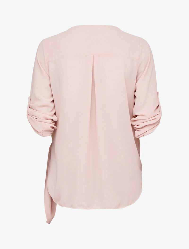 Top overslagblouse in voile met oprolbare mouwen - Roze - Image 2