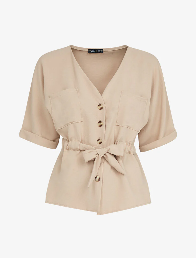Top peplum met knoopsluiting - camel
