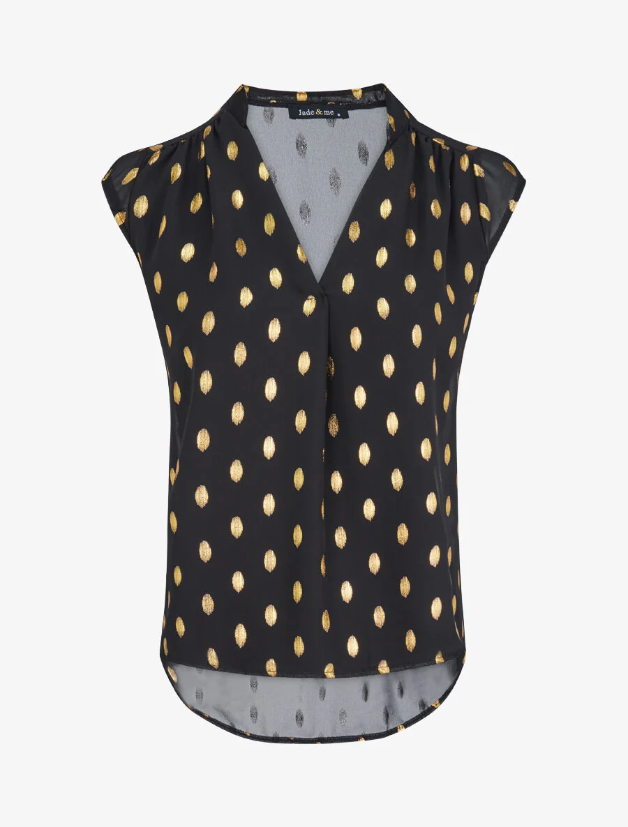 Mouwloze top met iriserende stippenprint - Zwart