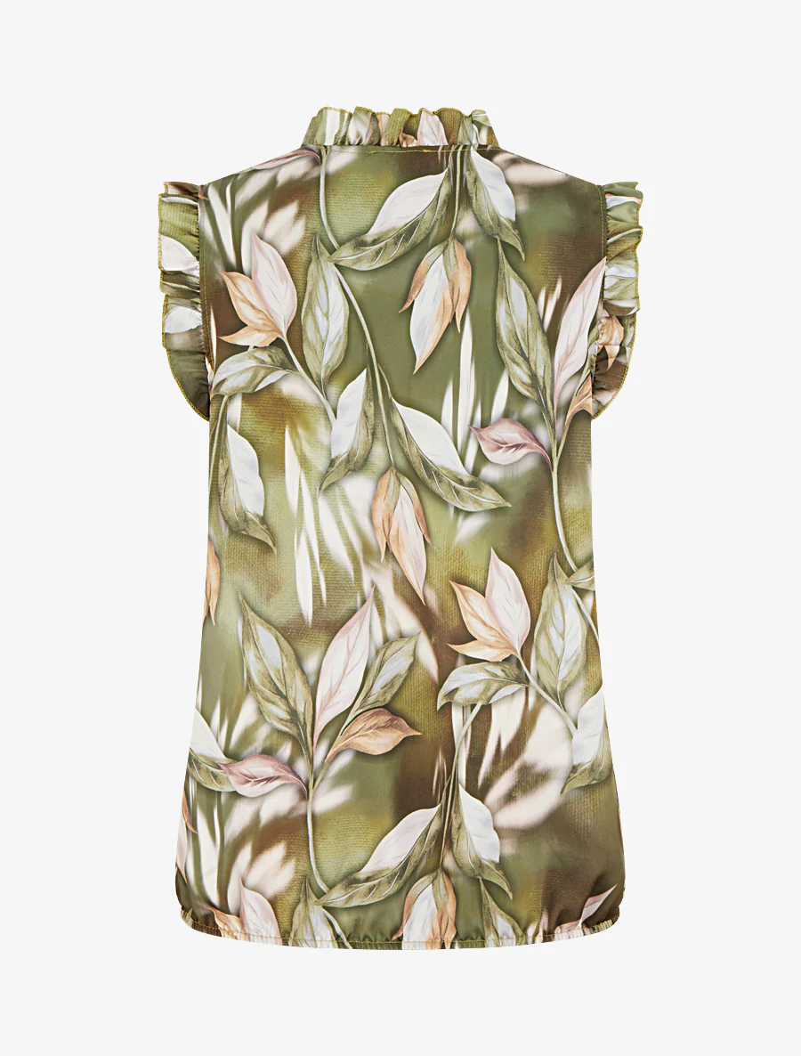 Top satijnen blouse met bladerprint - Kaki - Image 2