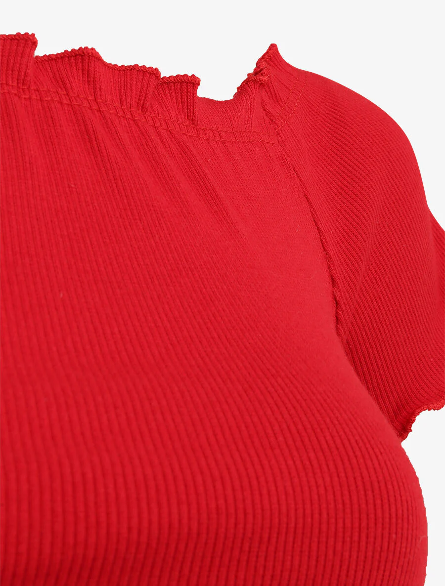 Top slank eenkleurig Bardot - Rood - Image 3