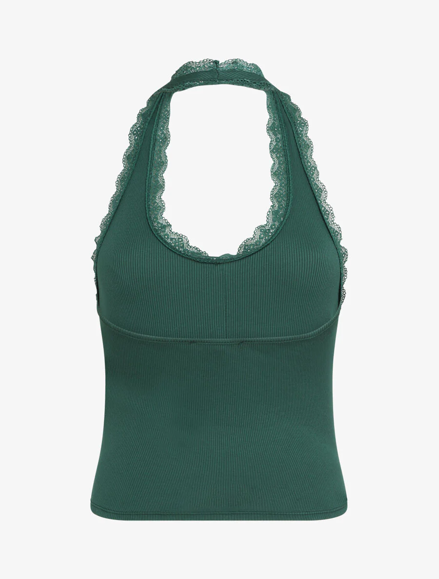 Top slank strapless en kant - Donkergroen - Image 2