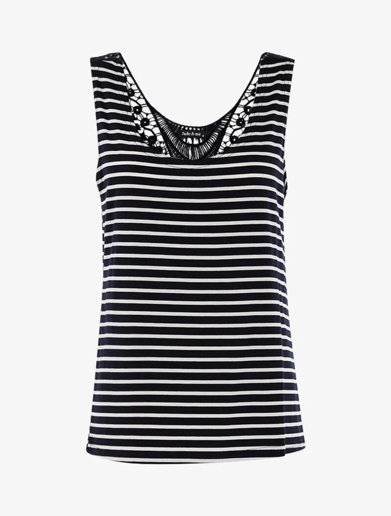 Top in marinestijl met gehaakte rug - marine/wit