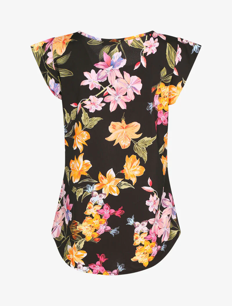 Top trapezium met bloemenprint - Zwart - Image 2