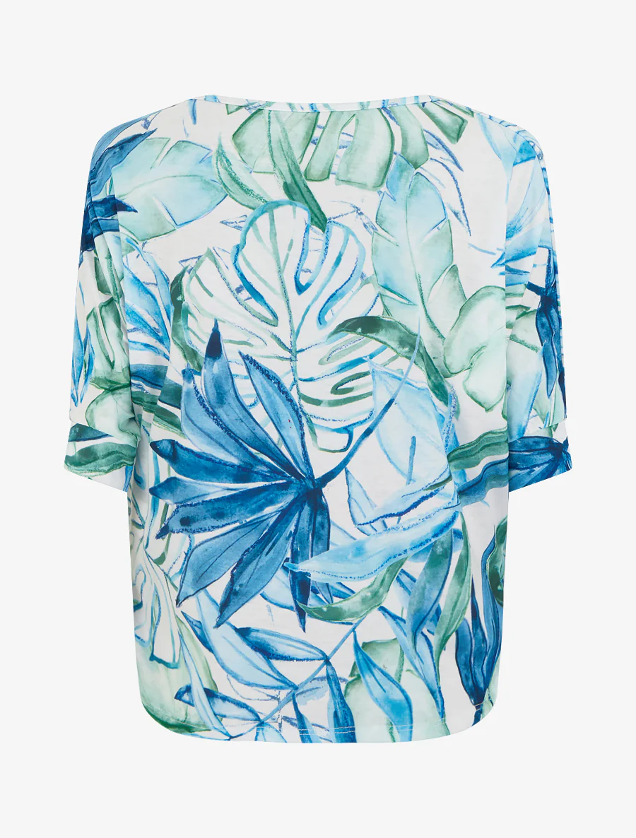Top tropisch met 3/4 mouwen en geplooid effect - Blauw - Image 2