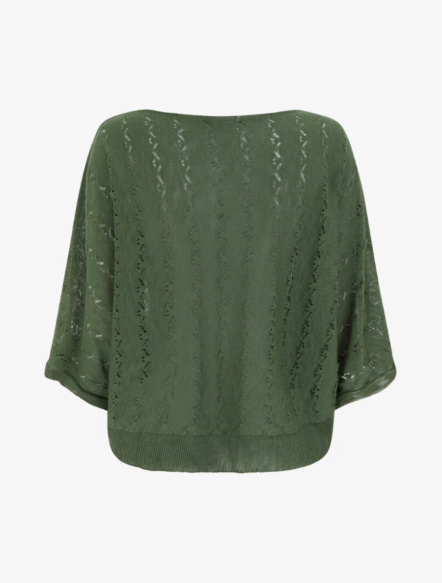 Top van opengewerkte tricot met 3/4 mouwen - Kaki - Image 2