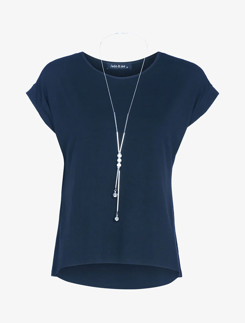 Vloeiende top met ketting - marineblauw