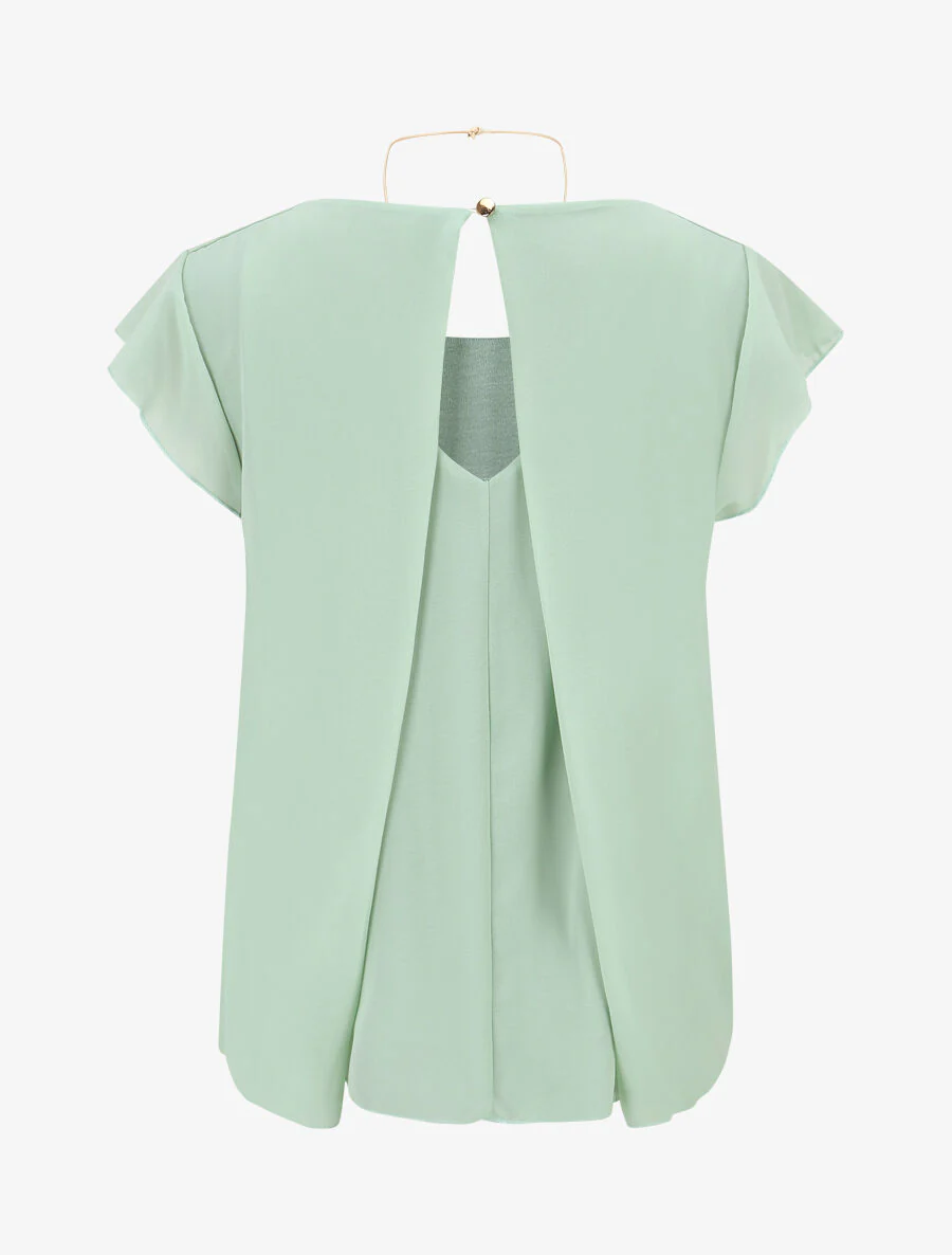 Transparante voile blouse met ruches aan de mouwen - watergroen - Image 2