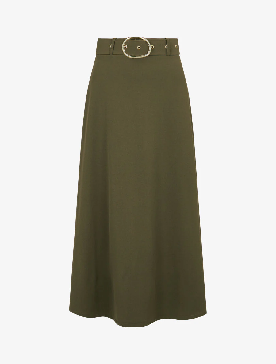 Trapeze rok met riem - Kakigroen