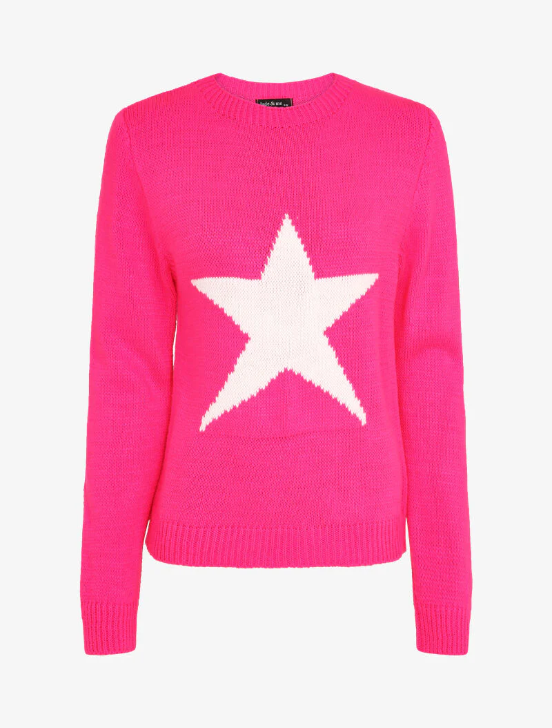 Trui met sterpatroon - Fluor roze