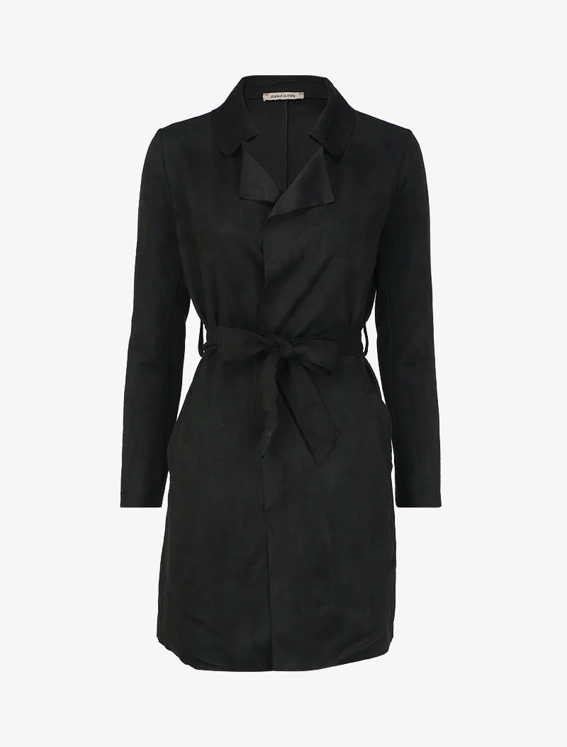 Trenchcoat-stijl jas in suèdine - Zwart