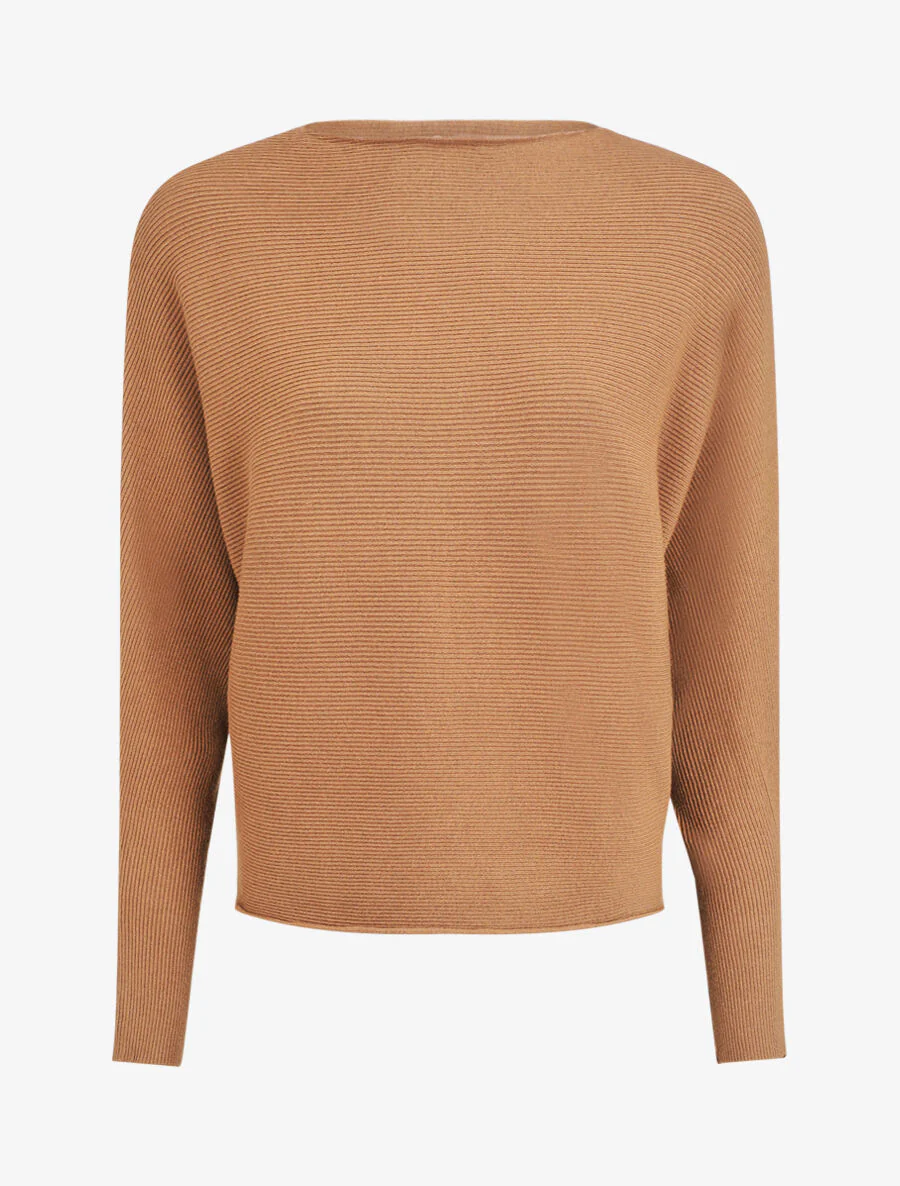 Trui in loose fit met ronde hals - Kameel