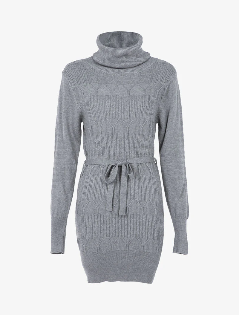 Trui-jurk met grafische geribbelde details - gemêleerd grijs
