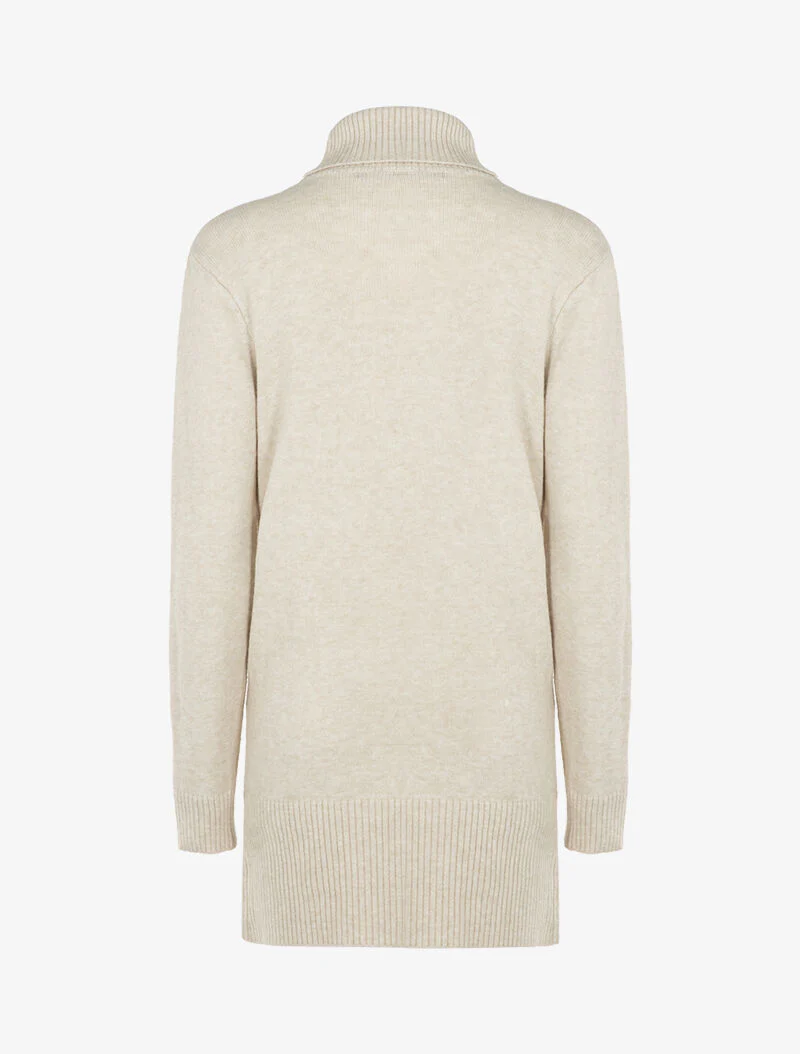 Gebreide jurk met textuurstrepen - beige - Image 3