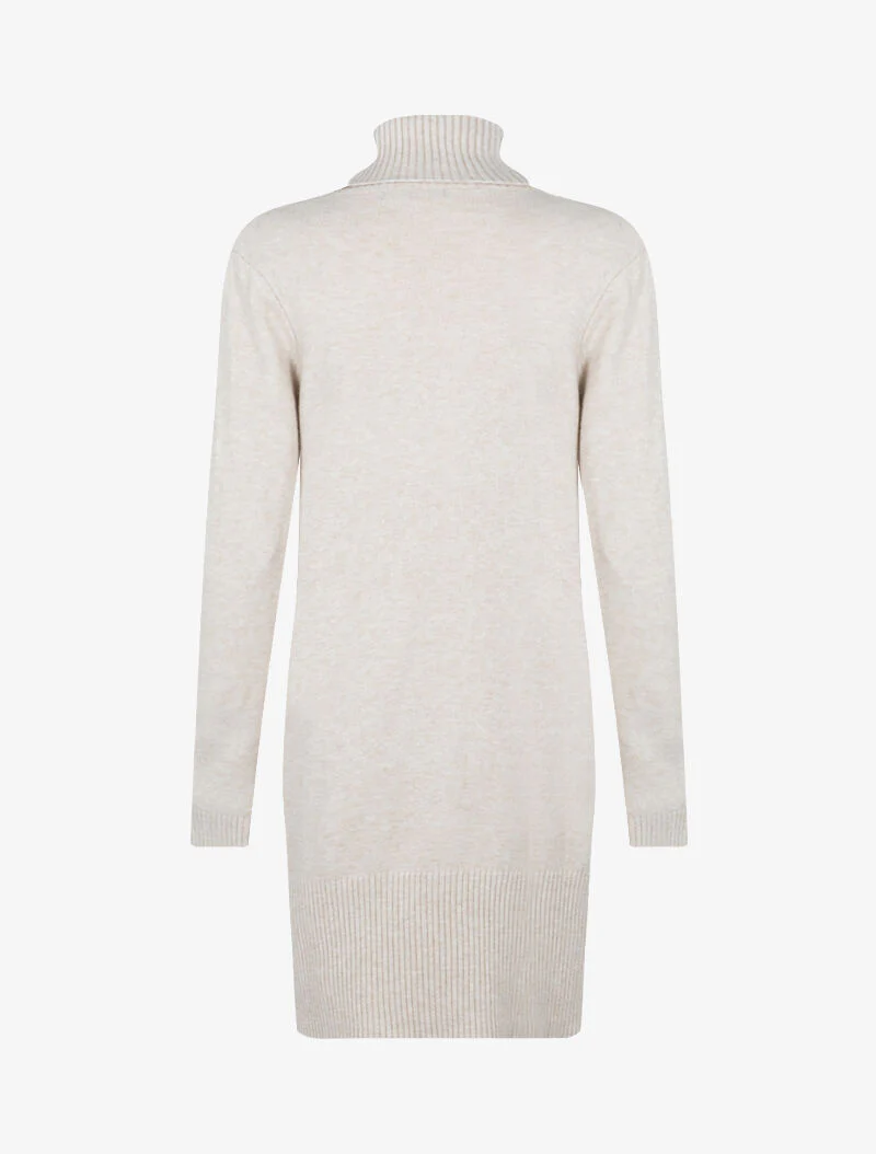 Gebreide jurk met centrale gevlochten band - beige - Image 2