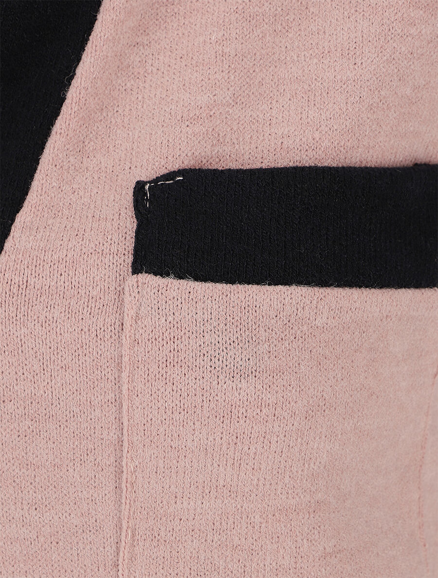 Trui met contrasterende V-hals met oprolbare mouwen - Roze - Image 3