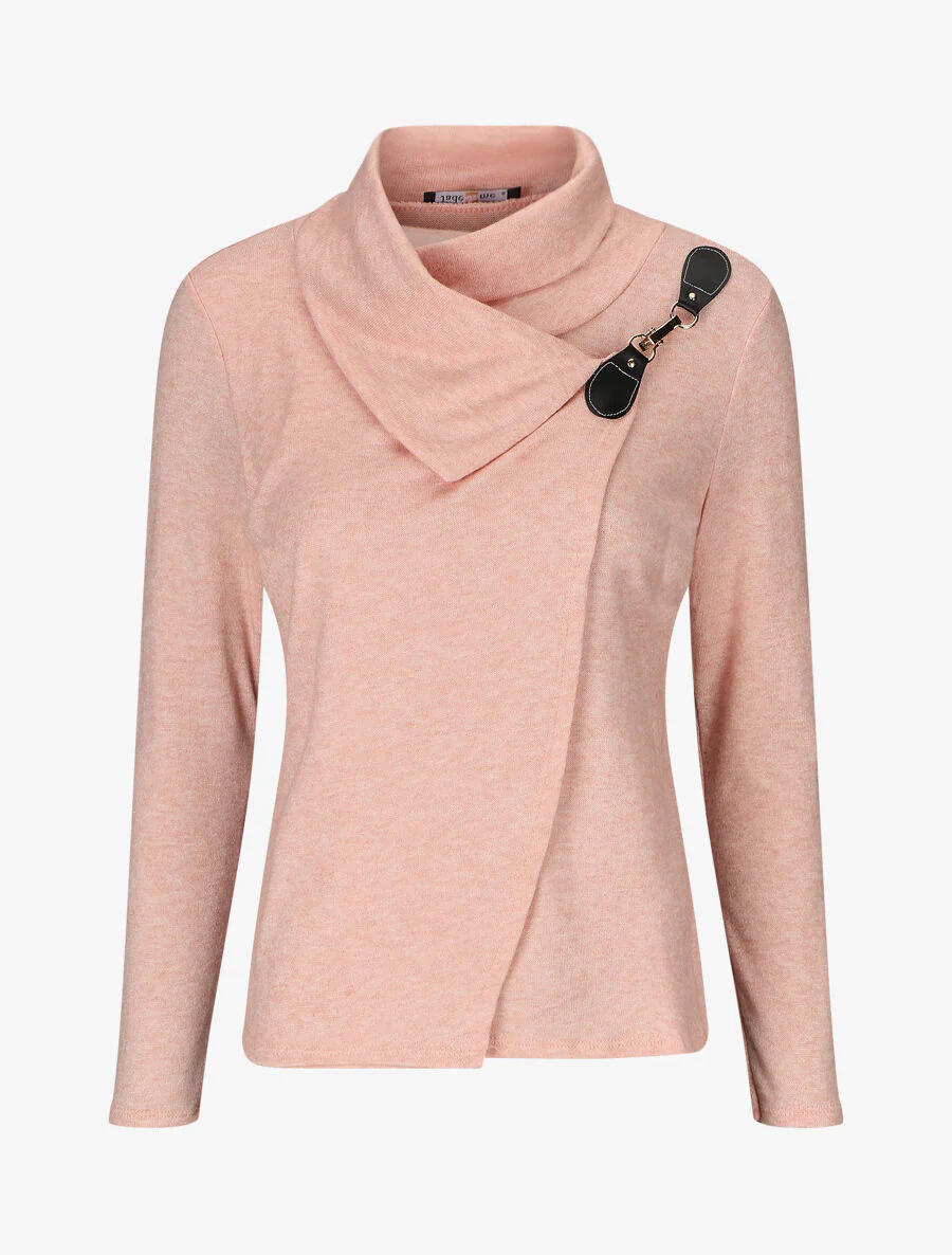 Trui met hoge kraag en decoratieve haak - Roze