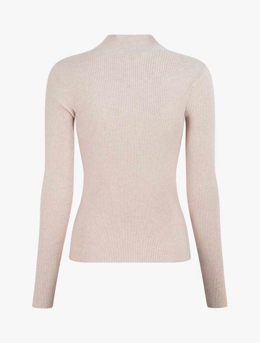 Trui met hoge kraag en opengewerkt décolleté - Beige - Image 2