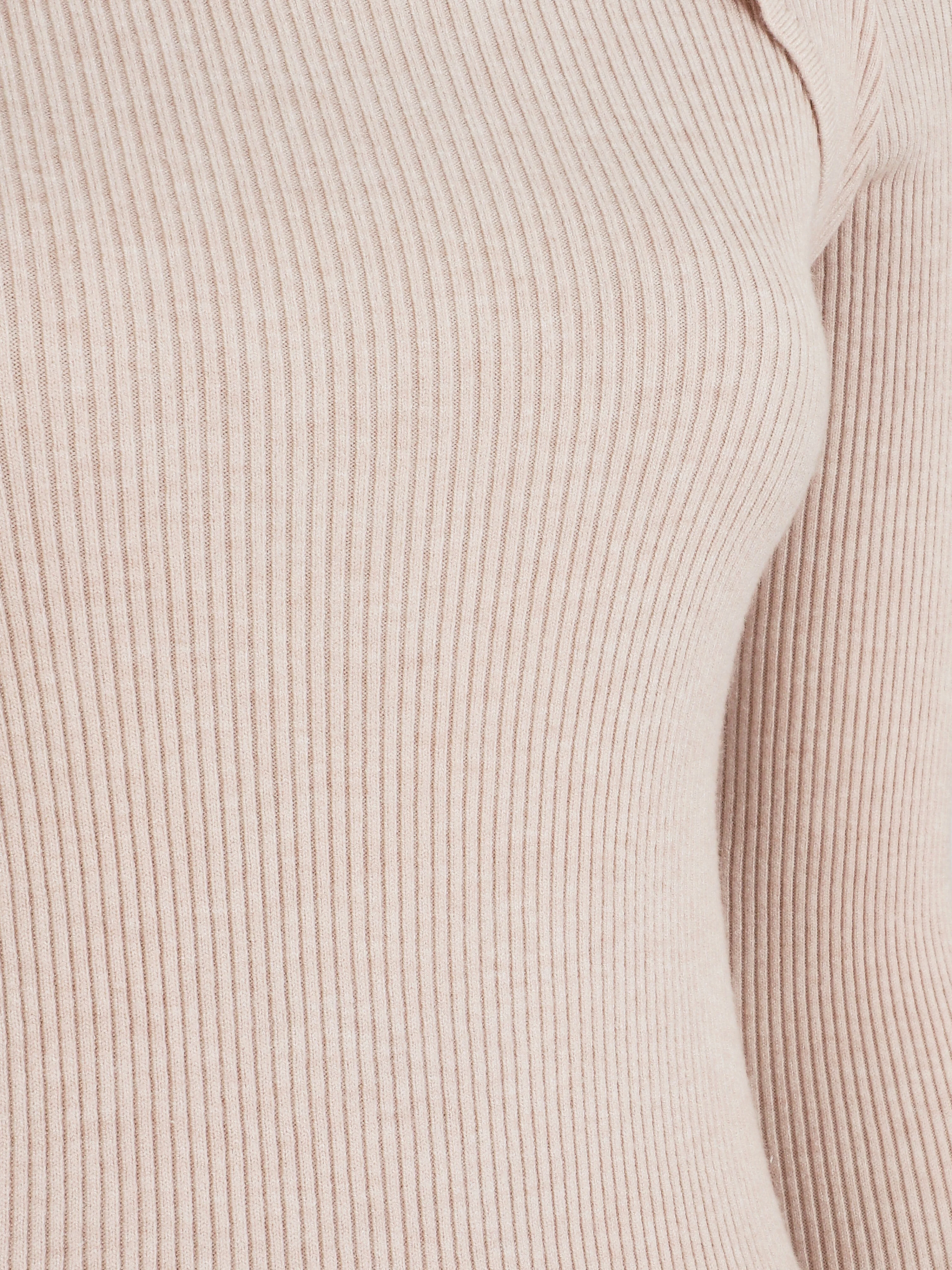 Trui met hoge kraag en opengewerkt décolleté - Beige - Image 3