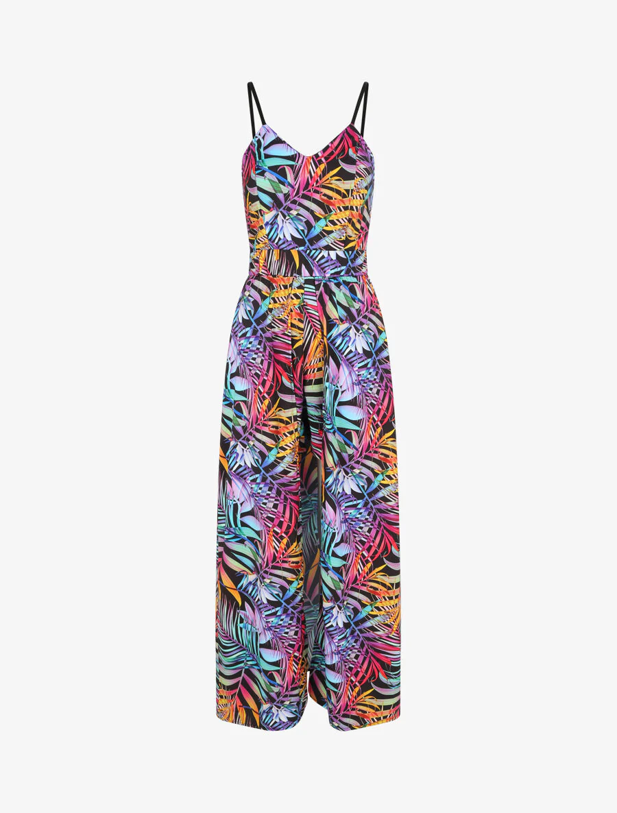 Jumpsuit met tropische bladerenprint - Zwart