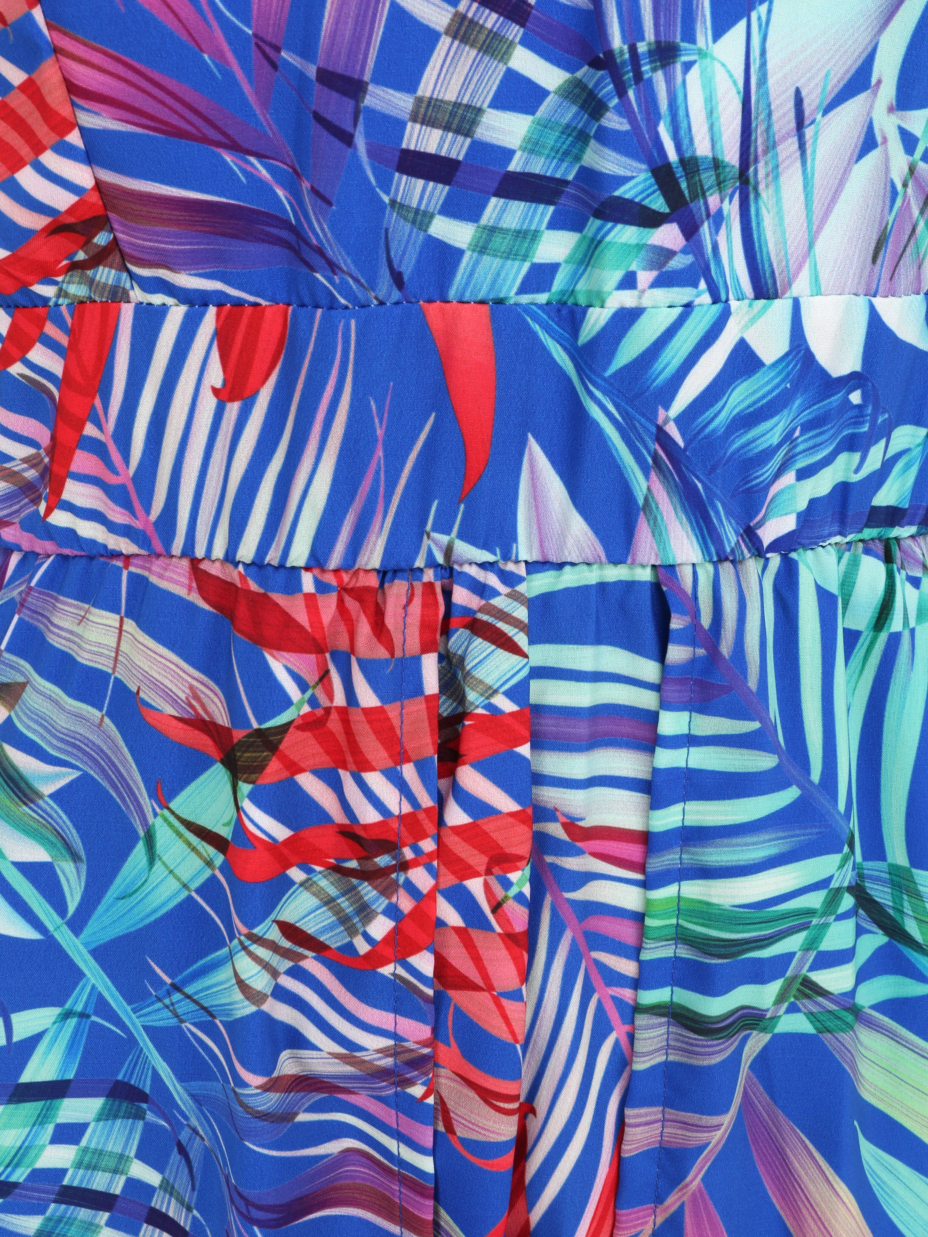 Trompe l'oeil jumpsuit met tropische bladeren print - Koningsblauw - Image 3