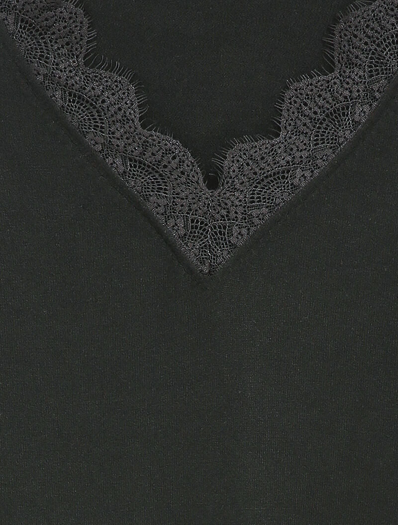Trui met V-hals en kant - Zwart - Image 3