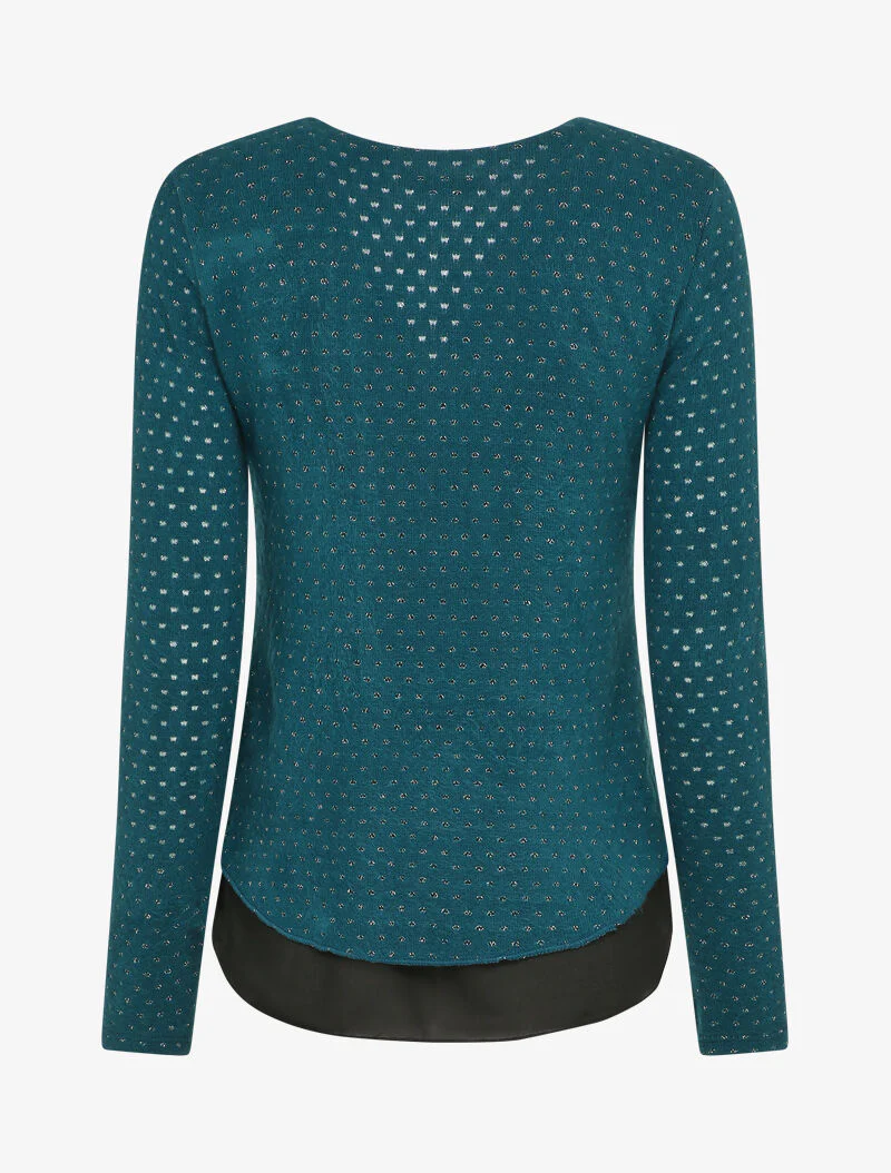Trui met V-hals en overlappende voile met rits - Blauw - Image 2