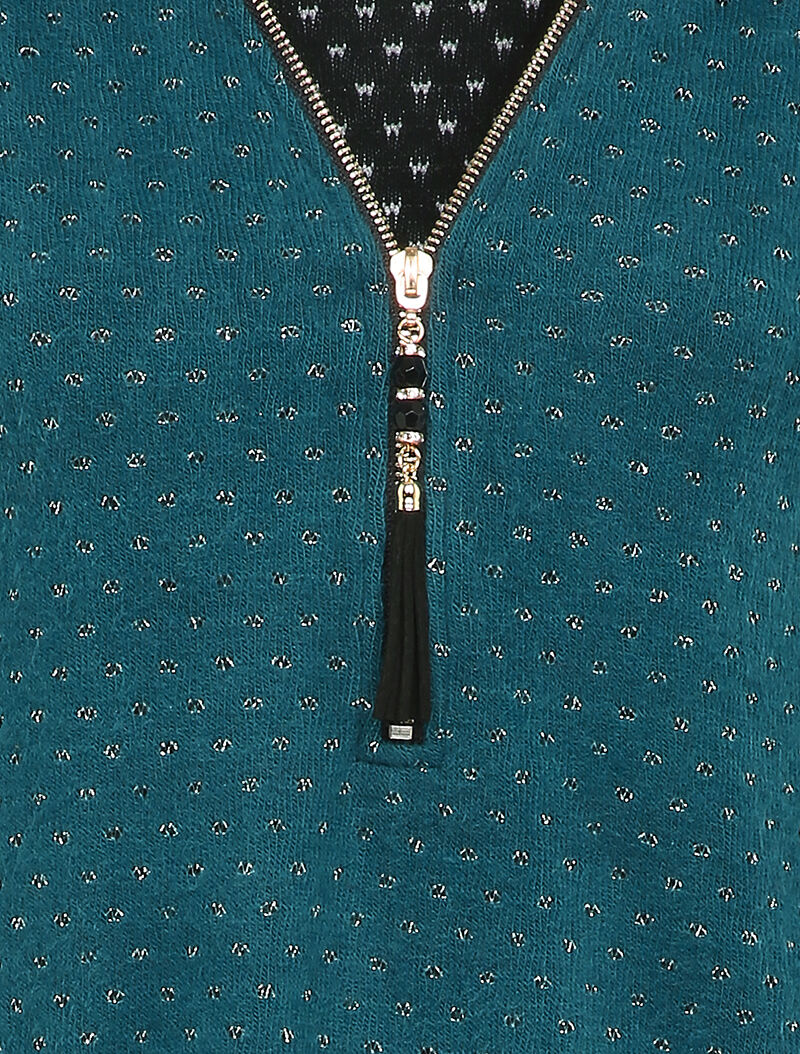 Trui met V-hals en overlappende voile met rits - Blauw - Image 3