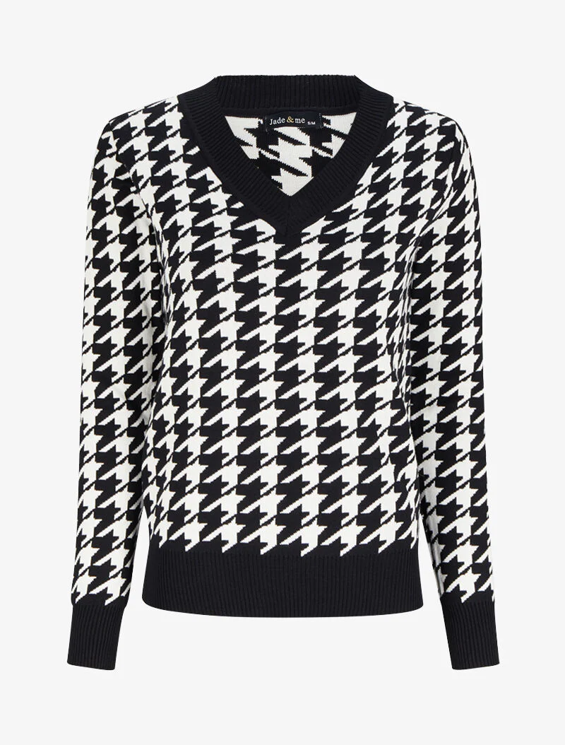 Trui met V-hals en print - Zwart/wit