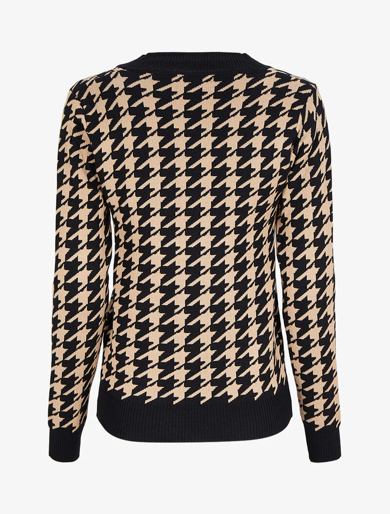Trui met V-hals en print - Zwart/camel - Image 2