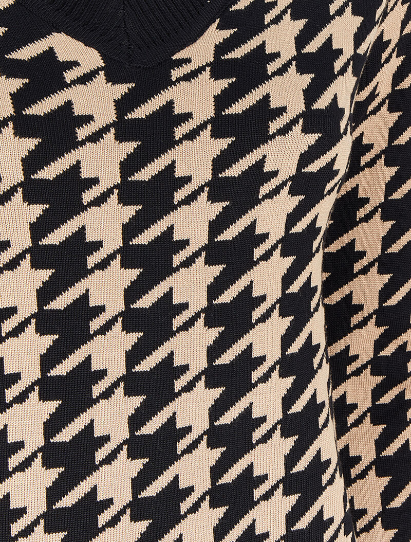 Trui met V-hals en print - Zwart/camel - Image 3