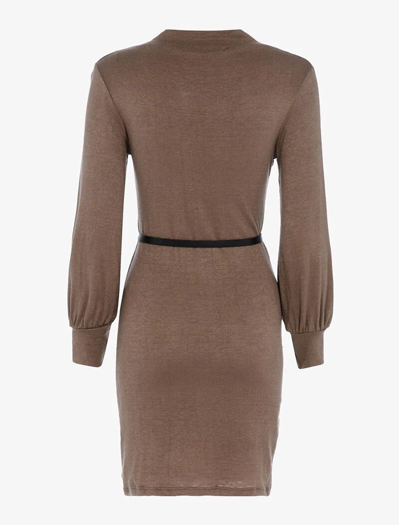 Tunic met opstaande kraag en bischopmouwen - bruin - Image 2