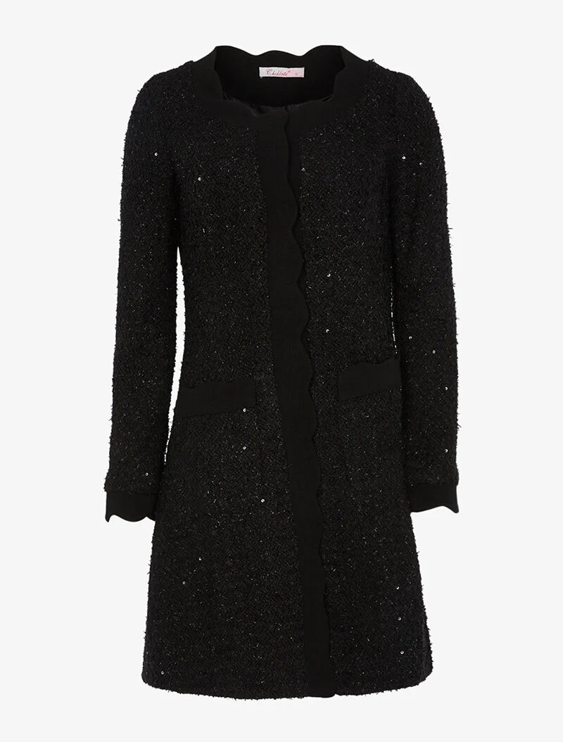 Tweed-effect jas met vage details en pailletten - zwart