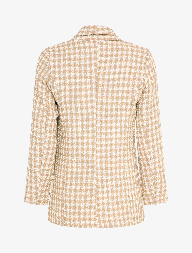Tweed-effect jas met pied-de-poule print - Beige - Image 2