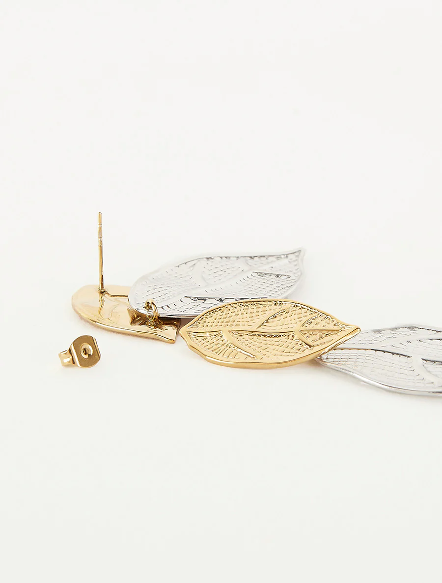 Tweekleurige hangende oorbellen bladeren - Goud/zilver - Image 3