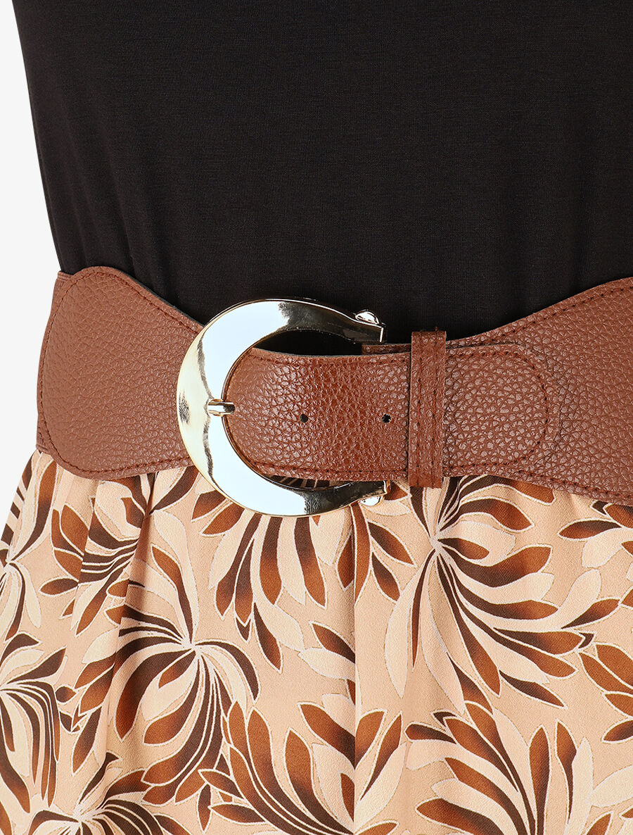 Tweekleurige jurk met bloemenprint - bruin - Image 3