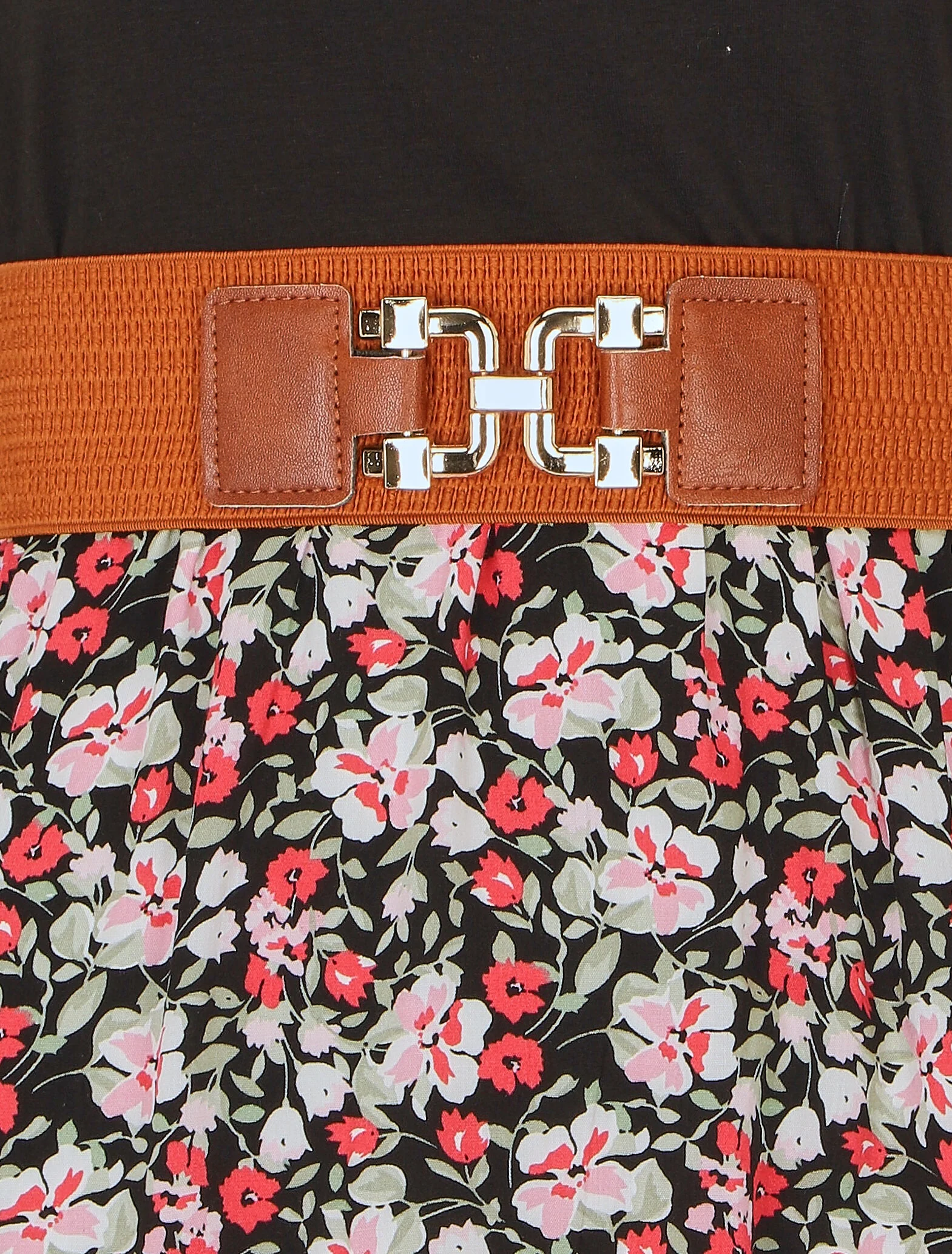 Tweekleurige jurk met kleine bloemenprint - zwart - Image 3