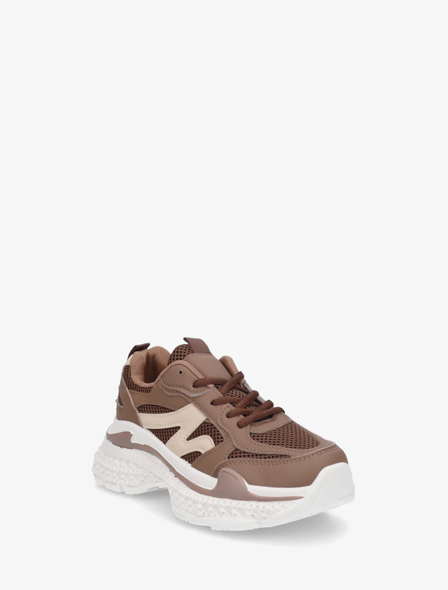 Tweekleurige sneakers met een gestructureerde zool - Bruin - Image 2