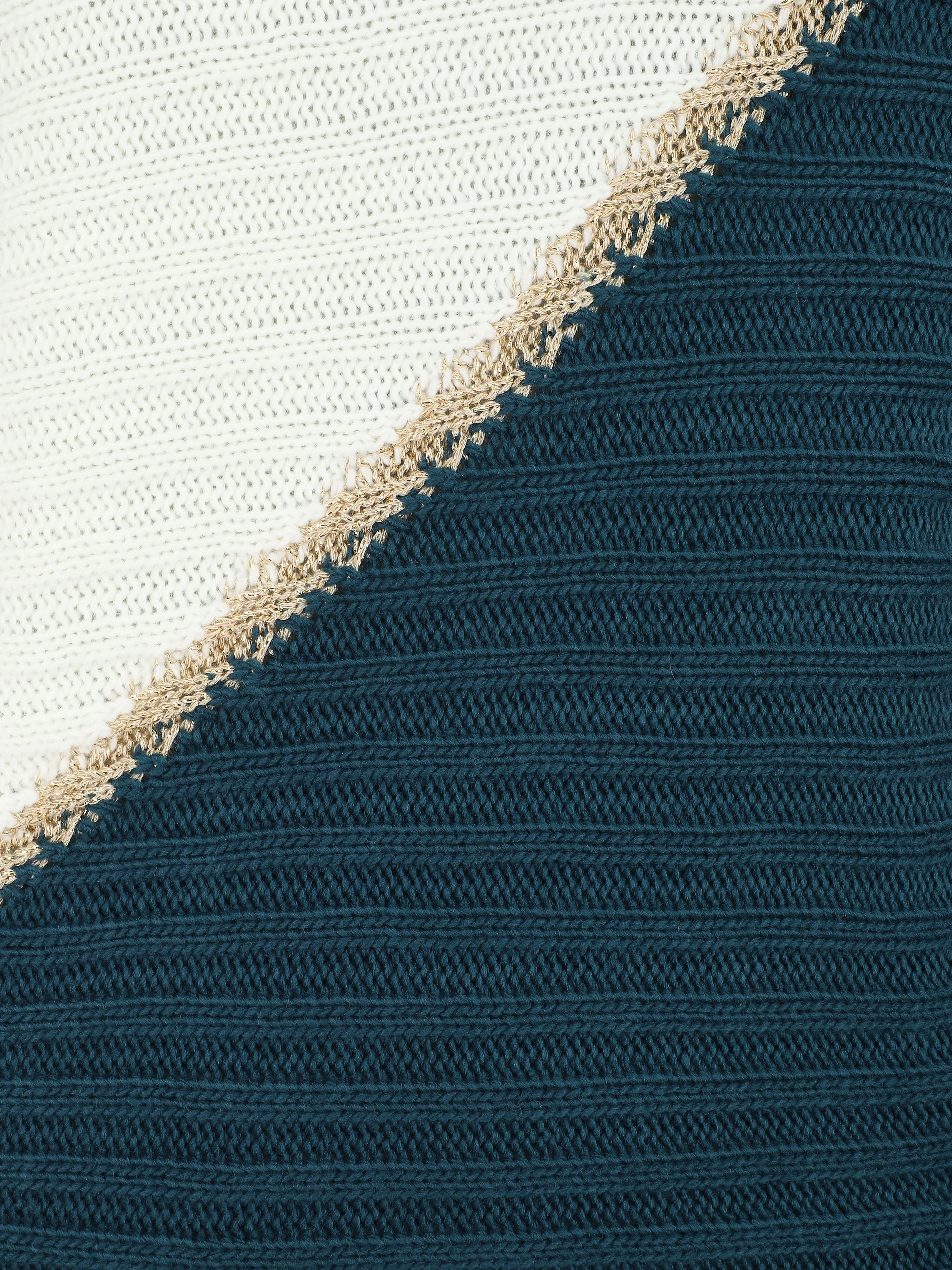 Tweekleurige trui met gouden rand - Eendblauw - Image 3