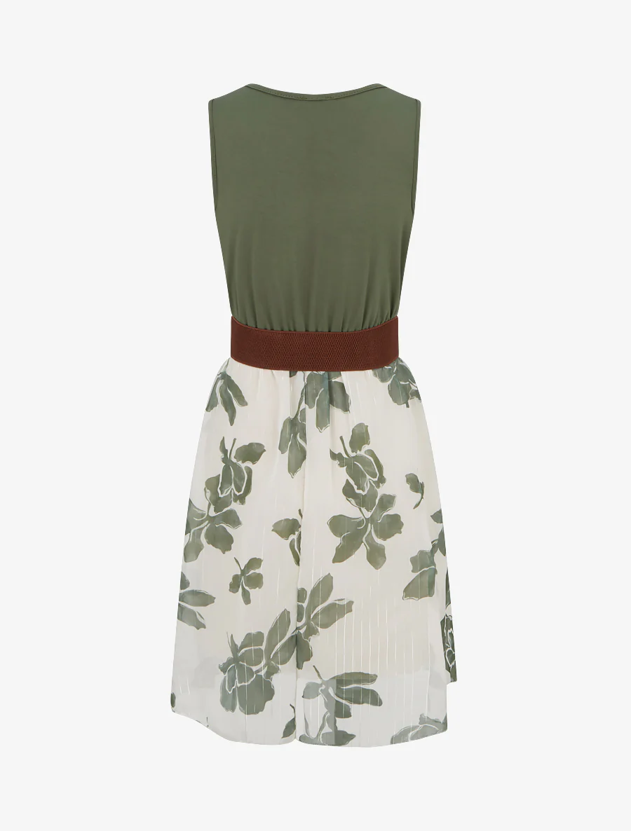 Uitlopende jurk met bloemenprint - Kaki - Image 2