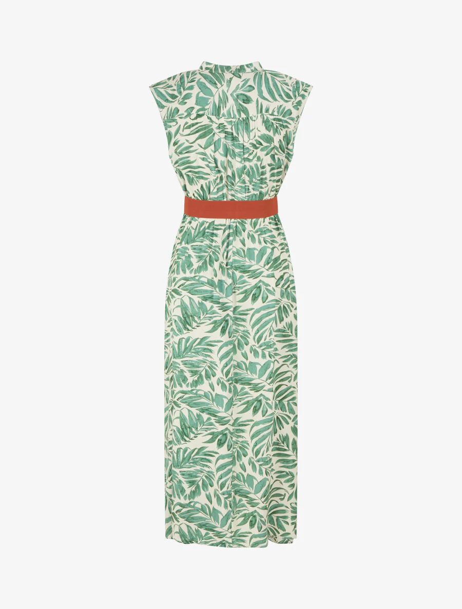 Uitlopende jurk met knopen met plantenprint - groen - Image 2
