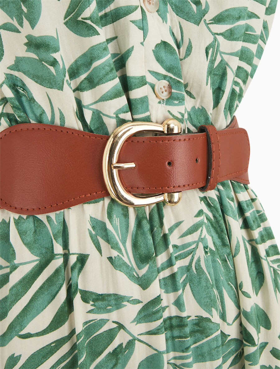 Uitlopende jurk met knopen met plantenprint - groen - Image 3