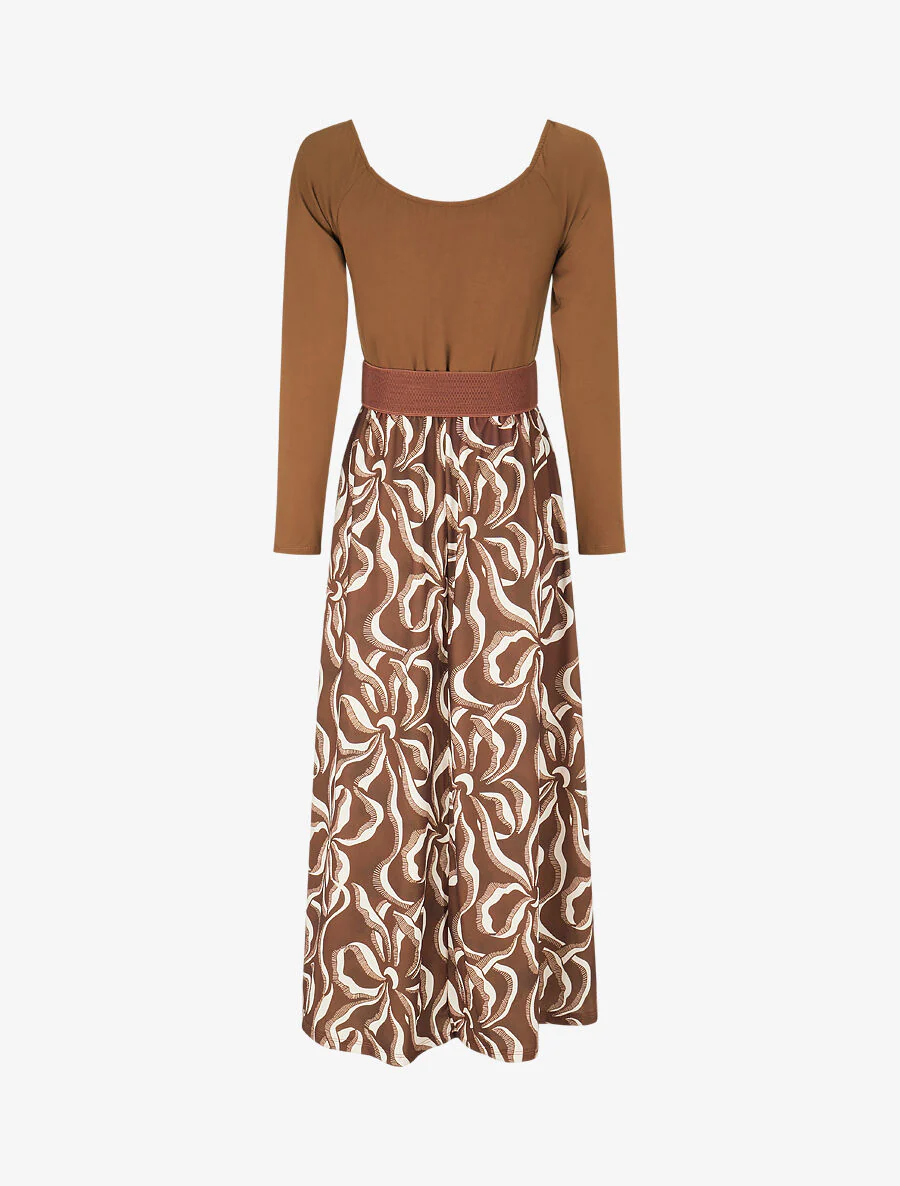 Uitlopende jurk met rok met print - Bruin - Image 2