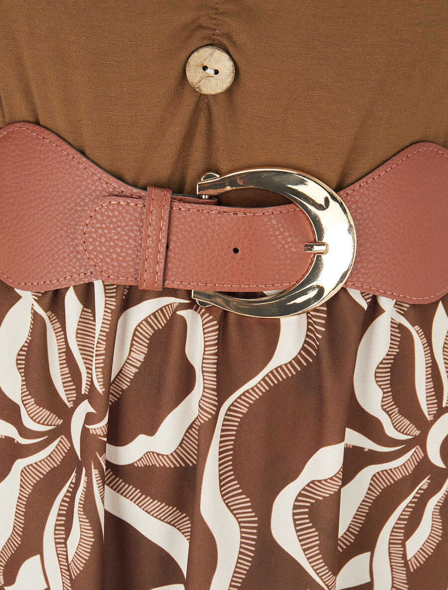 Uitlopende jurk met rok met print - Bruin - Image 3