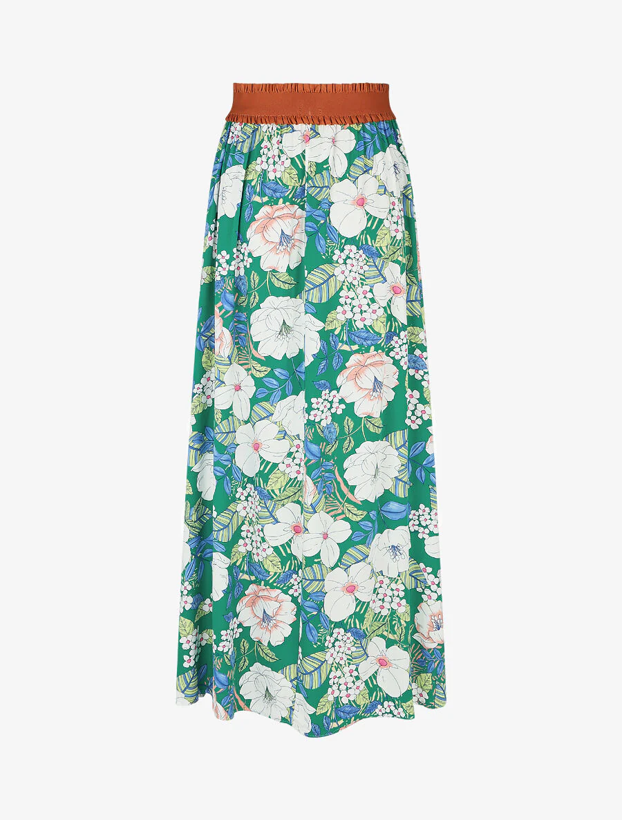 Uitlopende lange rok met bloemenprint - groen - Image 2