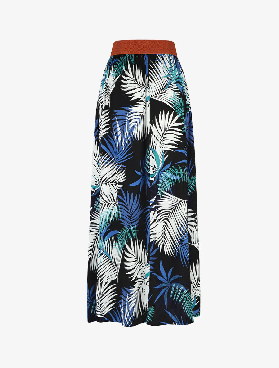Uitlopende lange rok met tropische print - zwart - Image 2