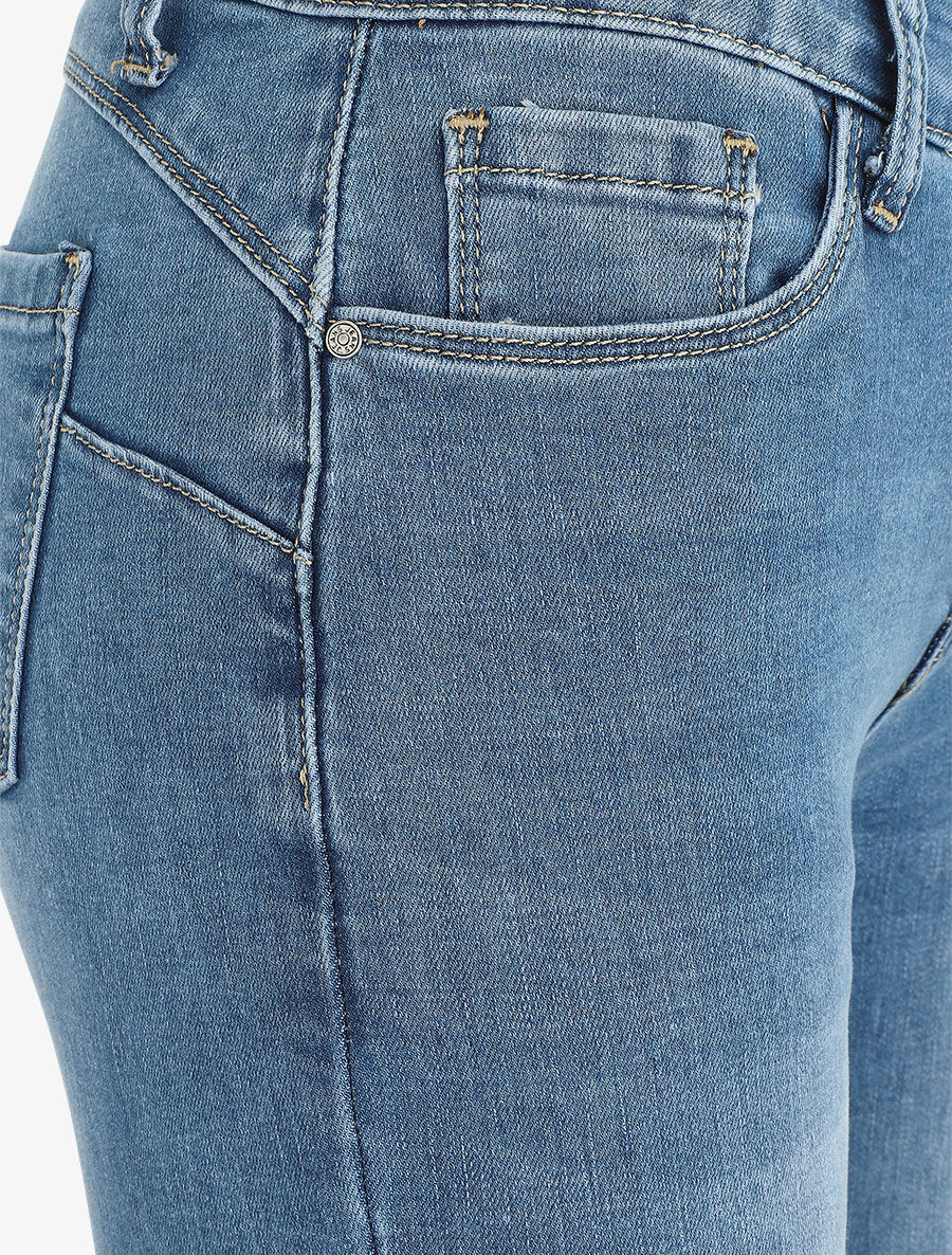 Uitlopende. verwassen push-up jeans - blauw - Image 3
