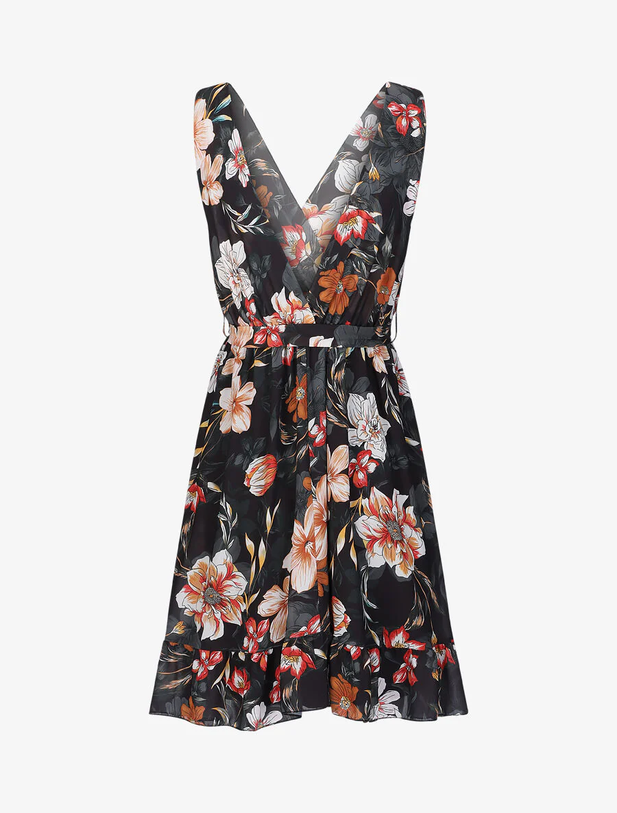 V-hals bloemenprint maxi jurk - Zwart - Image 2